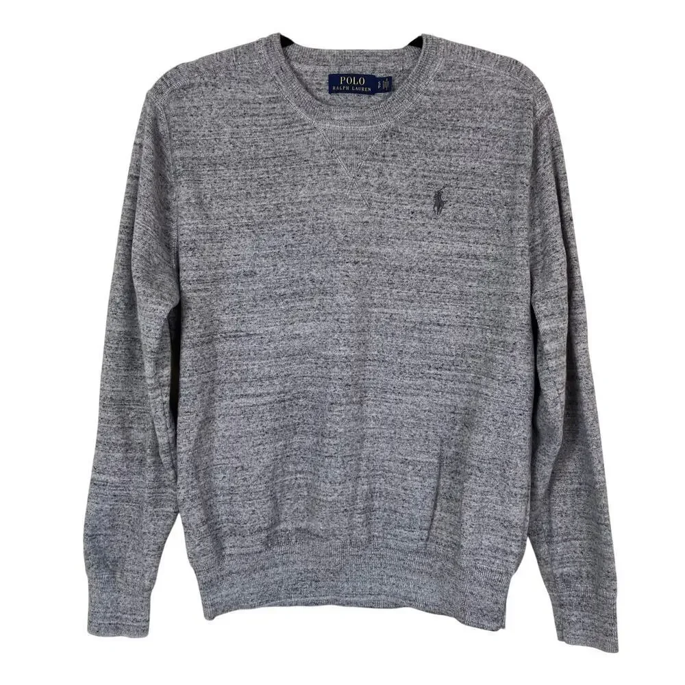 Polo Ralph Lauren Mens Sz S Heathered Grey Fine Knit Crewneck Sweater Classic